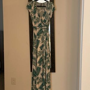 Banana leaf palm leave stretchy maxi dress